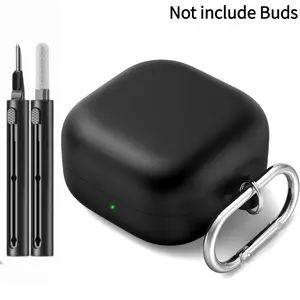 Soft Silicone Case for Samsung for Galaxy Buds 4/Buds 4 Pro with Keychain And Cleaning Pen Kit, Shockproof Protective Cover, Black
