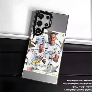 Casing For SAMSUNG GALAXY S22 S23 S24 FE ULTRA Mbappe football Black Silver Stylish Acrylic Shockproof Protection Anti-Drop Phone Cases Shell Cover Cellphone Protective Protector Smartphone