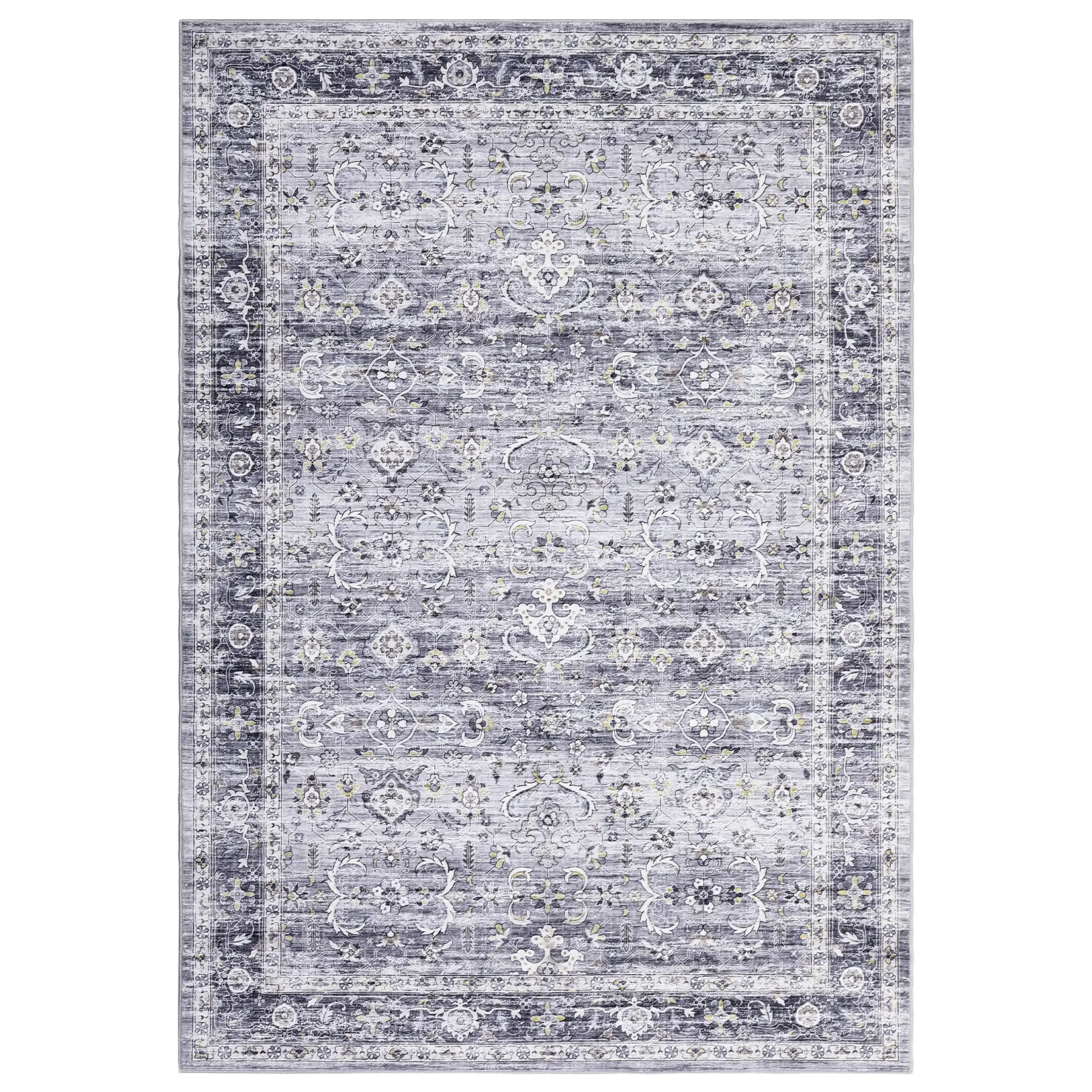 5x7 ft Polyester Imitation Cashmere Blue Gray Rectangular Decorative Soft Persian-Inspired Area Rug, Foldable Flower Printed, Washable for Hallway & Bathroom, Decorative Rug, Soft Rug
