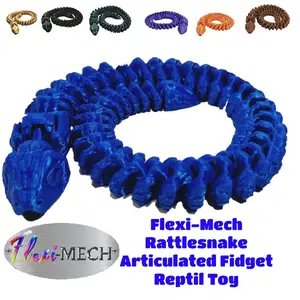 Flexi-Mech RattleSnake Fully Articulated Mechanical 3d Printed Fidget Toy Choose Color - Available in Multiple Vibrant Colors