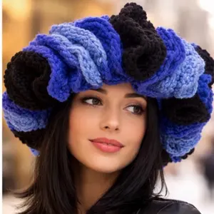 Crochet Ruffled Hat - Blue Beacon