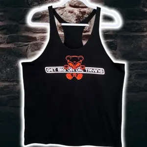 Black, Reflective "gamer" GBODT Workout Stringer - Cotton Blend Racerback with Neon Orange 3D Accent Color & Custom Design for Gym Fitness