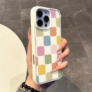 Chic Magnetic Case for iPhone11/12/13/14/15/16/promax Colorful square pattern MagSafe Ready, Anti-Slip, Ultra Thin | Aesthetic Touch for Daily Use