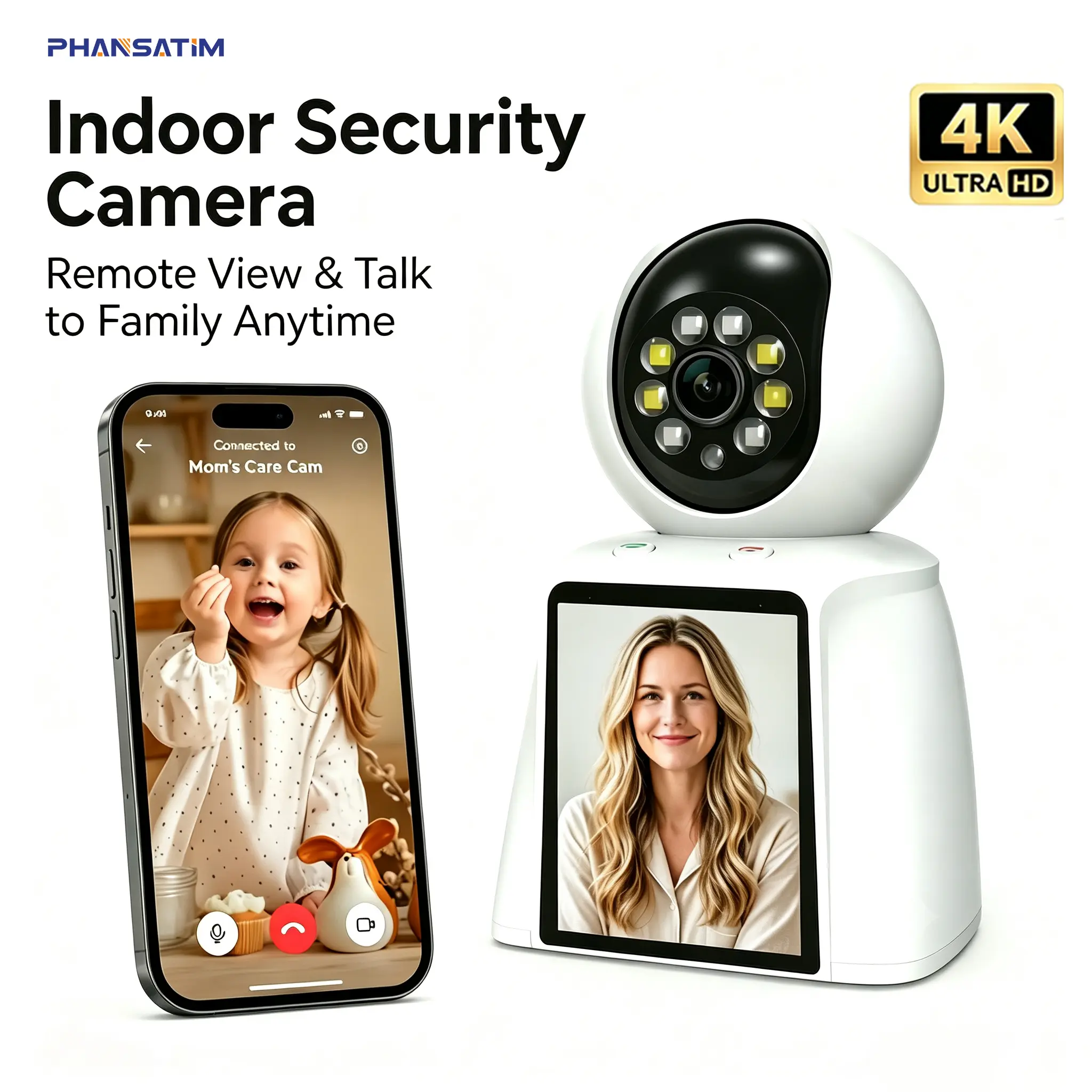 4K Baby/Pet Camera with 2.8" Screen, 360° Auto Tracking Night Vision cam , Two-Way Audio AI Alarm, Remote App Access for Home/Elder smart motion safety