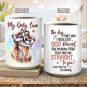 Colorful otter drawing, Sweet heart, Gift for lover, My only love, The day I met you - Couple White Mug,Mug Coffee, Gift For Mom, Fathers Day gift, Mother Day Gift Ceramic Drinkware