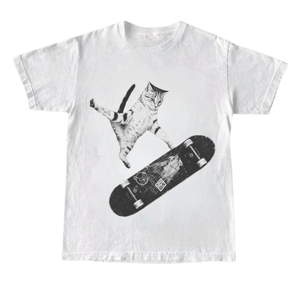 Vintage Cat Graphic Tee for Skater & Emo Styles, Soft Unisex Streetwear Top with Funny Personalized Meme Prints