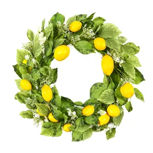 18" Wreaths for Front Door, Artificial Floral Lemon Wreath with Green Eucalyptus Leaves, Green Foliage Wreath for Wall Window Farmhouse Party Holiday Home Decor