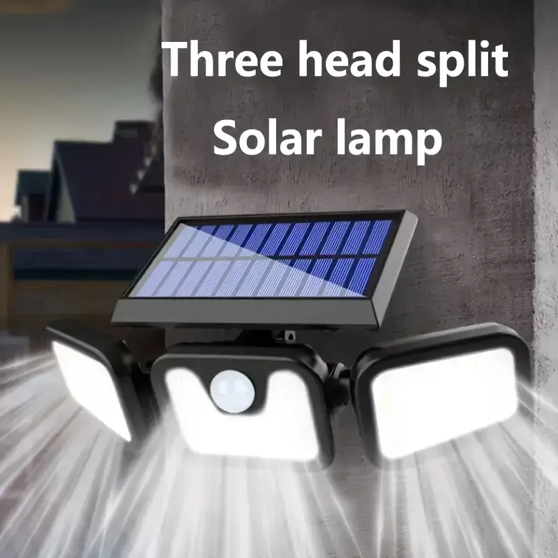 1-Pack/2-Pack Solar Security Light with Motion Sensor, 2400LM Brightness, 3-Head Design, Easy Installation, Waterproof & Energy-Efficient, Ideal for Gardens, Courtyards, Walkways, Yards, Garages, Porches, Barns, Outdoor Landscape Lighting