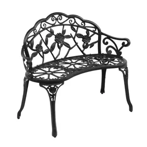 Classic Garden Patio Bench - Outdoor Cast Aluminum with Vintage Rose Pattern, Antique Black & Weather Resistant Design