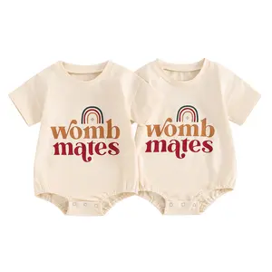 Baby Boy Girl Summer Clothes Unisex Twins Funny Rainbow Print Romper Sweatshirt  Bodysuit Twins Baby Gifts