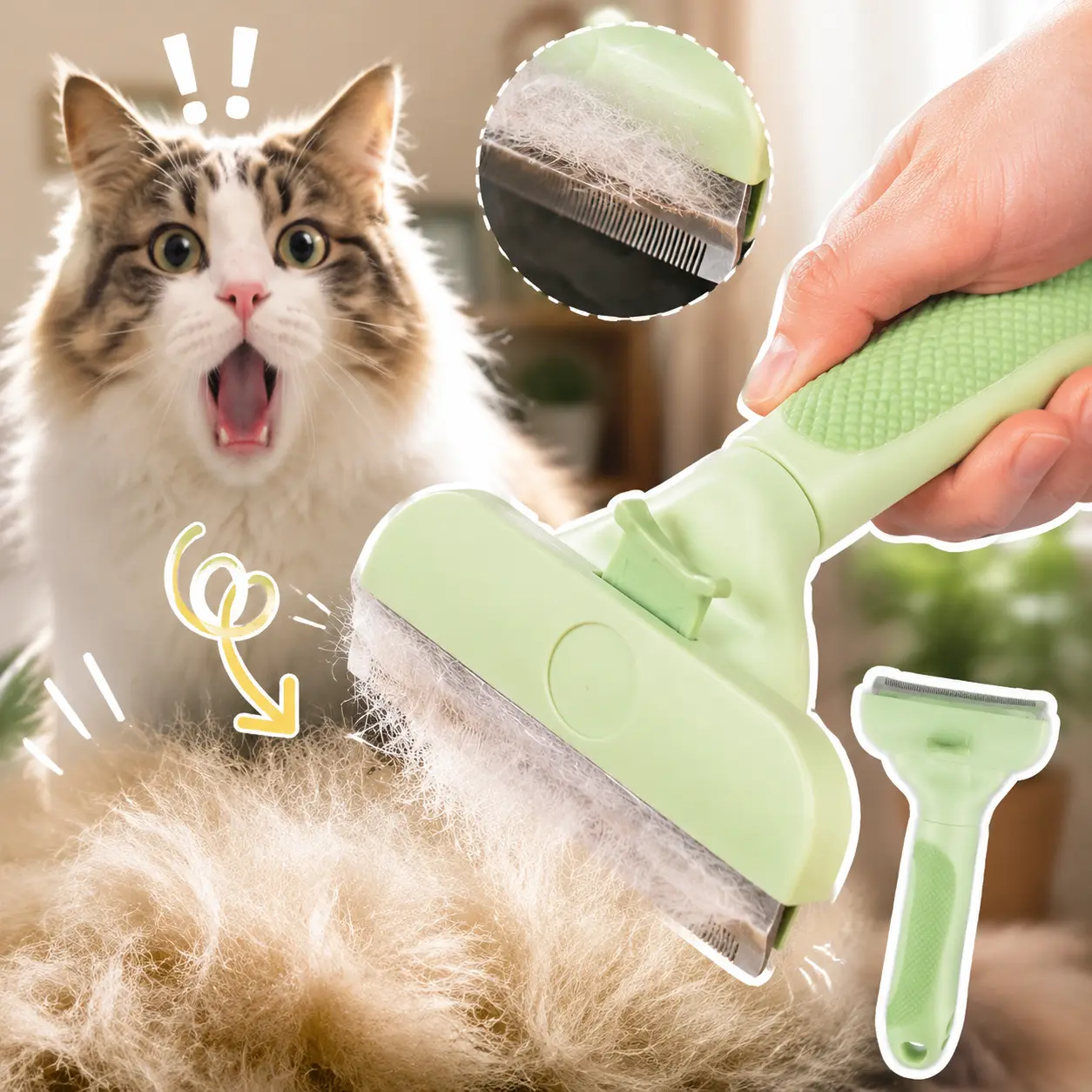 Professional Pet Deshedding Tool for Dogs & Cats, Gentle Undercoat Rake, Fast Shedding Reduction, Dematting Comb for Long Hair Pets, Cat & Dog Grooming Fur Removal Brush，sleek, ez, brush