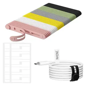 90pcs Cable Ties Set - Includes 30 Silicone Cable Ties & 60 Writeable Cable Labels Adjustable and reusable buckle design ideal for wire organization in travel home and office desks