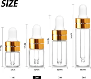 50 Pack 2ml Clear Glass Dropper Bottles with 2 Pcs Plastic Droppers, Mini Sample Dropper Bottles for Essential Oils Perfume Cosmetic Liquid, Empty Travel Sample Vials with Gold Cap