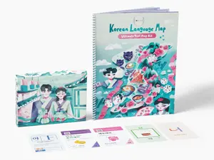 (TRINITY SET - SIGNATURE) COREALL Korean Language Map Book & 2 Flashcards Gift Box Set - Learn Korean with Absolute Beginner Video Lessons No.1-6, 100-Minute Master Orientation Video Lesson, Digital Flashcards & Study Guides