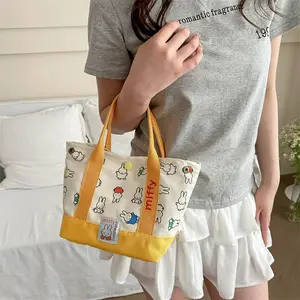 Kawaii Miffy Cute Handbag Cartoon Rabbit Canvas Embroidery Fashion Bento Multifunctional Storage Bag Girl Gift