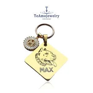 【DZ-1106】Artificial gemstone pet nameplate Pendant, customizable pet name, latest fashionable pet identity nameplate,Rhombus shaped pet nameplate