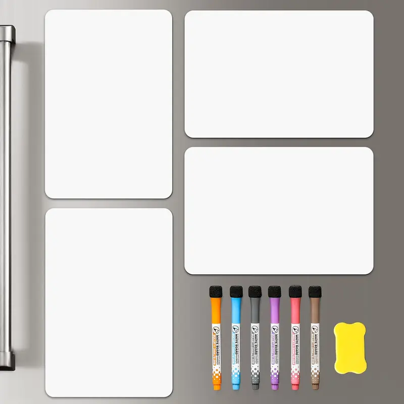 4PCS 12"x8" Magnetic Dry Erase WhiteBoard for Fridge w/ 6 Markers & 1 Eraser - Small Magnet Blank White Board Organizer and Planner for Home, Kitchen, Office, Refrigerator, Wall, Door, Cabinet