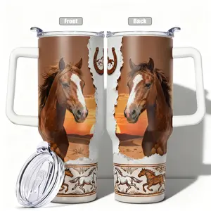 1pc, 40oz/30oz/20oz/14oz Stainless Steel Cup Horse Theme Double Wall Vacuum Insulated Double Layer Insulated Cup, Leakproof Lid & Carry Handle Travel Mug for Outdoor Camping Hiking, Gift for Dad, Mom, Brother, Siste, Bottles, Stainless Steel Drinkware