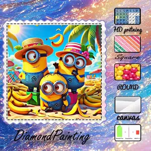 DIY 5D Flocking Diamond Painting Kit, AB Drills, Fairy Dust Drills, Crystal Drills, Minions, Banana, Beach, Diamond Embroidery, Special Craft Art Kits, Wall Decor, Gift for Family, Lover, Friends, Handmade Gifts