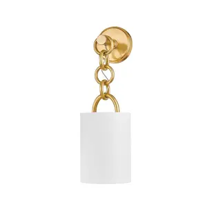 Kansa Sconce with Vintage Brass Chain Detailing and White Linen Shade