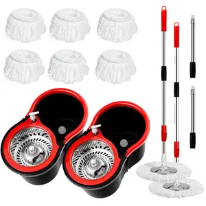 Black Buckets 360° Spin  Mop and Bucket Set with 3 Replaceable Microfiber Durable Mops for Home Cleaning, Adjustable Stainless Steel Pole, Hand Used