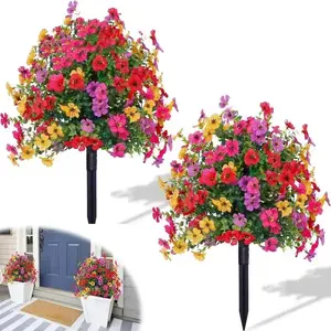 Artificial Flowers with Eucalyptus Leaves & Boxwood Greenery Summervibes UV Resistant Fake Plants for Outdoor Indoor Garden Decor for Home Porch Patio Durable Low Maintenance Realistic Design
