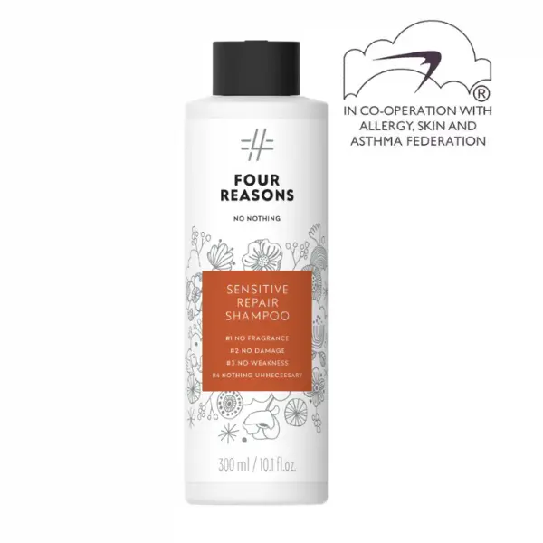 Four Reasons No Nothing Sensitive Repair Shampoo, Fragrance-Free Hair Repair for Damaged and Brittle Hair, Sensitive Scalp, Vegan, 10.1 fl oz