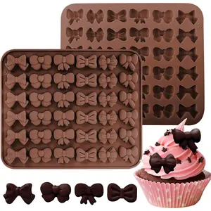 Mini Bow Candy Floral Silicone Molds 2PCS, 36 Cavity Chocolate Ice Pudding Molds with 6 Different Butterfly-Bow Shapes for Cake Desserts Making Cupcake Toppers
