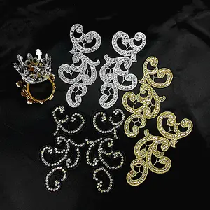 zsbszc New Mirror pair 17x8cm embroidered patch gold silver black sewing diamonds lace appliques DIY scarf cloth accesory ZA007