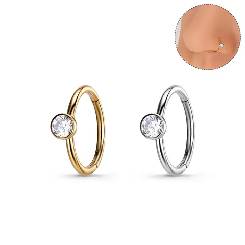 OUFER 20G Stainless Steel Hinged Cubic Zirconia Pave Clicker Nose Ring Hoop - Non Tarnish Jewelry, Chic Body Jewelry, Casual Female Adult Accessories for Everyday Wear