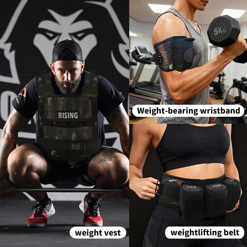 RISING Camouflage Adjustable Weighted Vest 2.5-40LB with Removable Weights for Enhanced Training Versatile Fitness Gear
