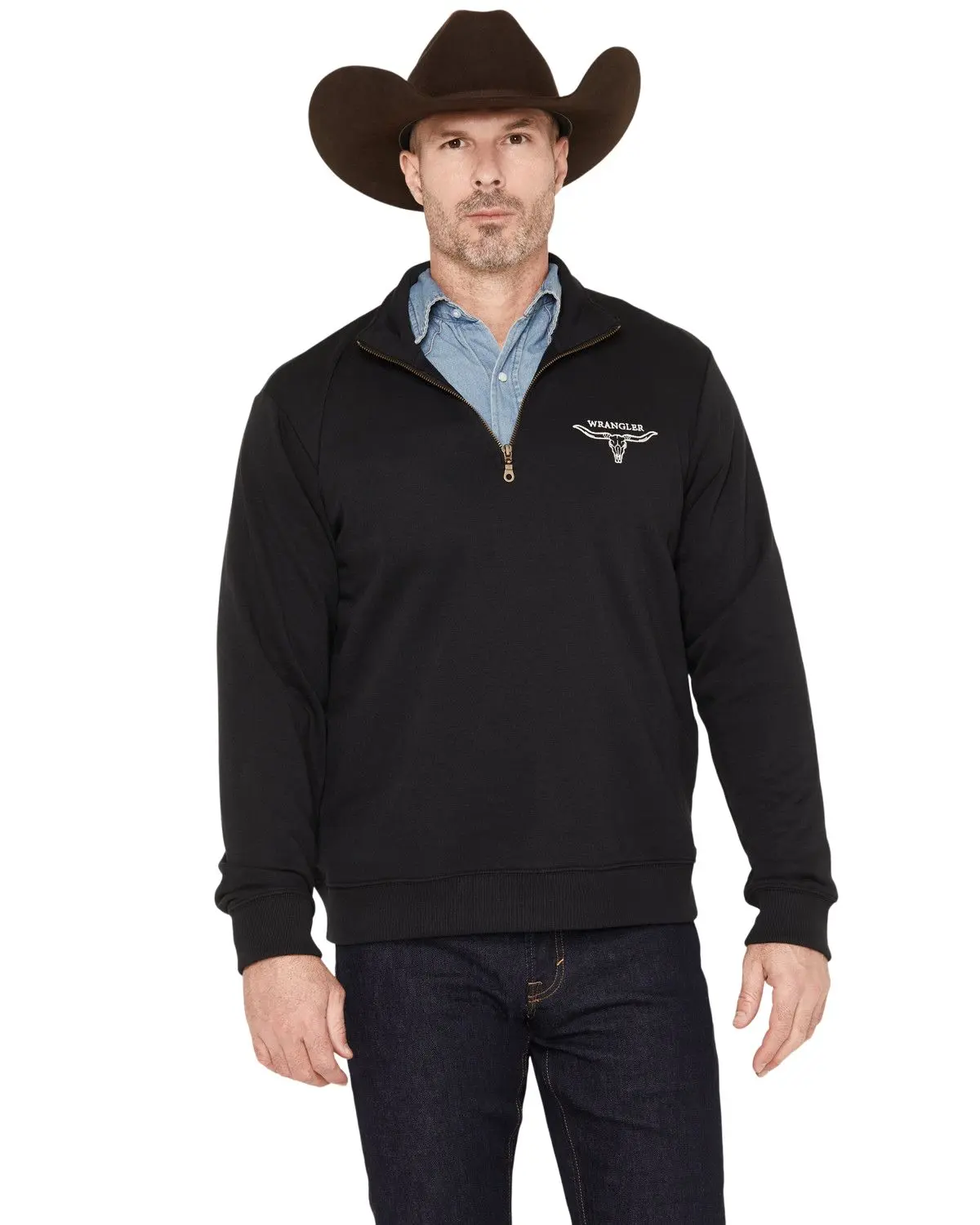 Wrangler Men's Men'S Solid Steer Head 1/4 Zip Pullover - 112379610