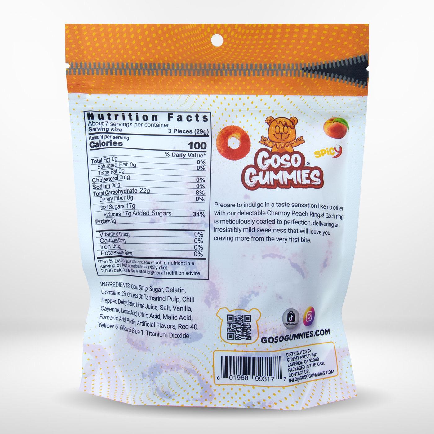 Goso Gummies Spicy Chamoy Viral Peach Rings 8oz - Juicy Chewy Flavor Fruit Snack