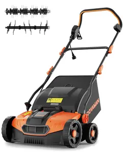 DOVAMAN 16-Inch Corded Electric Dethatcher & Scarifier, 15-Amp, 2-in-1 Functionality, Central Depth Adjustment, 5 Working Depths, Adjustable Handle, Fast Folding Design, 12-Gal Grass Bag DS16A