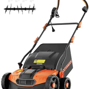 DOVAMAN 16-Inch Corded Electric Dethatcher & Scarifier, 15-Amp, 2-in-1 Functionality, Central Depth Adjustment, 5 Working Depths, Adjustable Handle, Fast Folding Design, 12-Gal Grass Bag DS16A