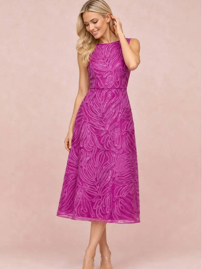 Lace Cocktail Sequin Soutache Pink Dress