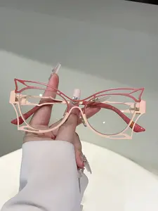 New Luxury Round Cat Eye Sunglasses for Women, Stylish Plain Glasses with Unique Temple Design, Trendy Cute Fashion Accessory, Styling Sunglasses