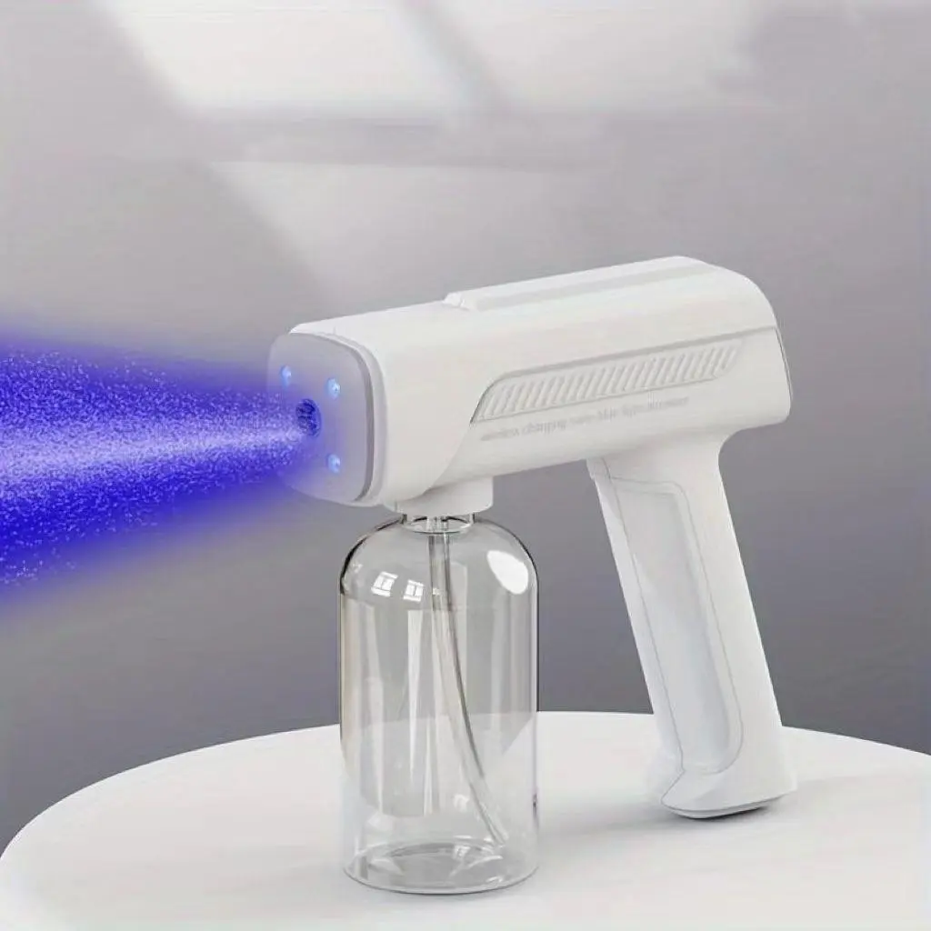 USB Rechargeable Blue Light Electric Spray Gun, Portable Handheld Mist Sprayer for Home Cleaning, Pet Odor Removal & Gardening, Fine Mist Coverage, Compact, Lightweight