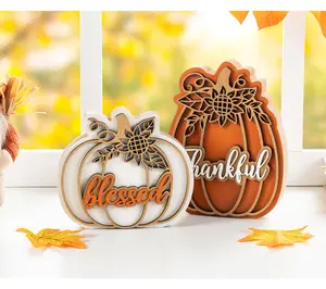 Glitzhome Thanksgiving Wooden Pumpkin Table Decor Set of 2
