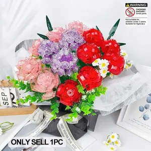 Plant Flower Series Building Block Toy Set, Creative Gift Toy with Artificial Flowers, Rose & Hydrangea Bouquet, Perfect for Mother's Day, Home Office Decor Ornaments, Birthday Present