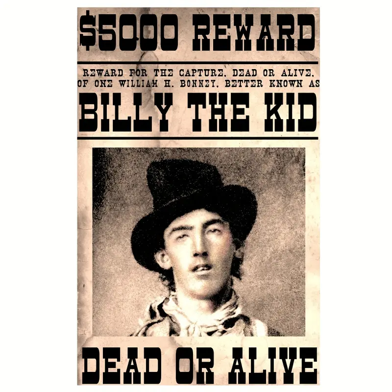 2D Flat Wooden Frame "BILLY THE KID" Vintage Wanted Poster Canvas Wall Art - Western Style Decoration, Skull and Cowboy Hat Design, High-Quality Living Room Bedroom Porch Hanging Art - Perfect Gift for Western History Enthusiasts, Classic Font Art, Rustic