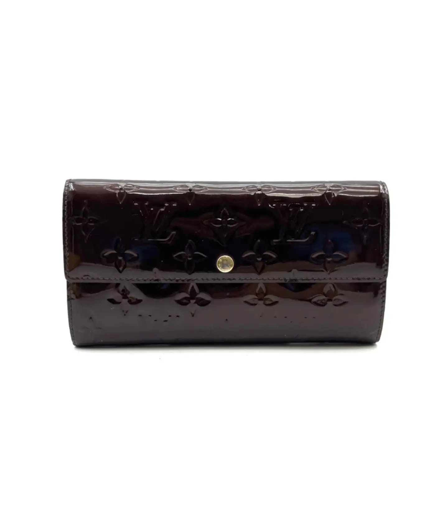 Pre-owned Louis Vuitton Sarah Wallet Burgundy Monogram Vernis Press Button Wallet