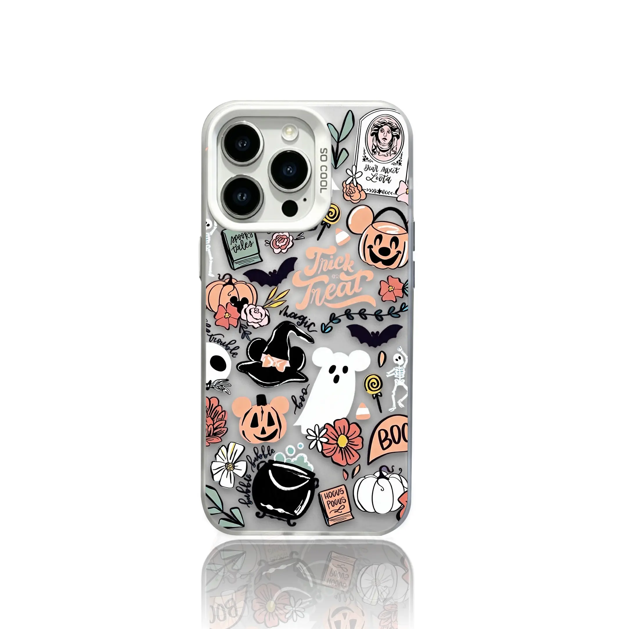 phone case：1pc Cute Spooky Halloween Clear iPhone Case | Holographic IMD Shockproof Cover (US Stock) Case for iPhone 17 16 15 14 13 promax large acrylic hole soft cover