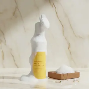 Her Chamber Turmeric & Hyaluronic Acid Foaming Facial Cleanser with Silicone Brush for Radiant Skin Care