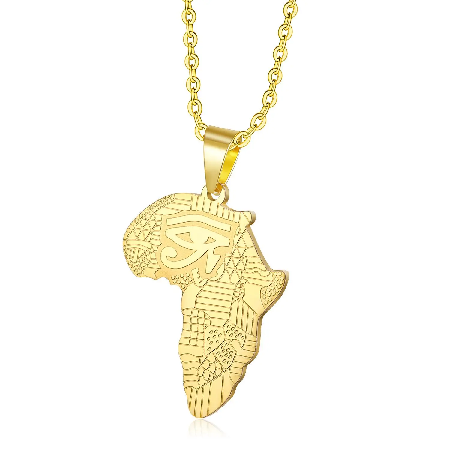 Men's Creative African Map Stainless Steel Pendant Necklace - 1pc, Gold Hardware Chain, Light Luxe Design, Ideal Daily Fashion Accessory for Trendsetters, Male, Trendsetters' Daily Fashion Accessory, Chain Jewelry Necklaces