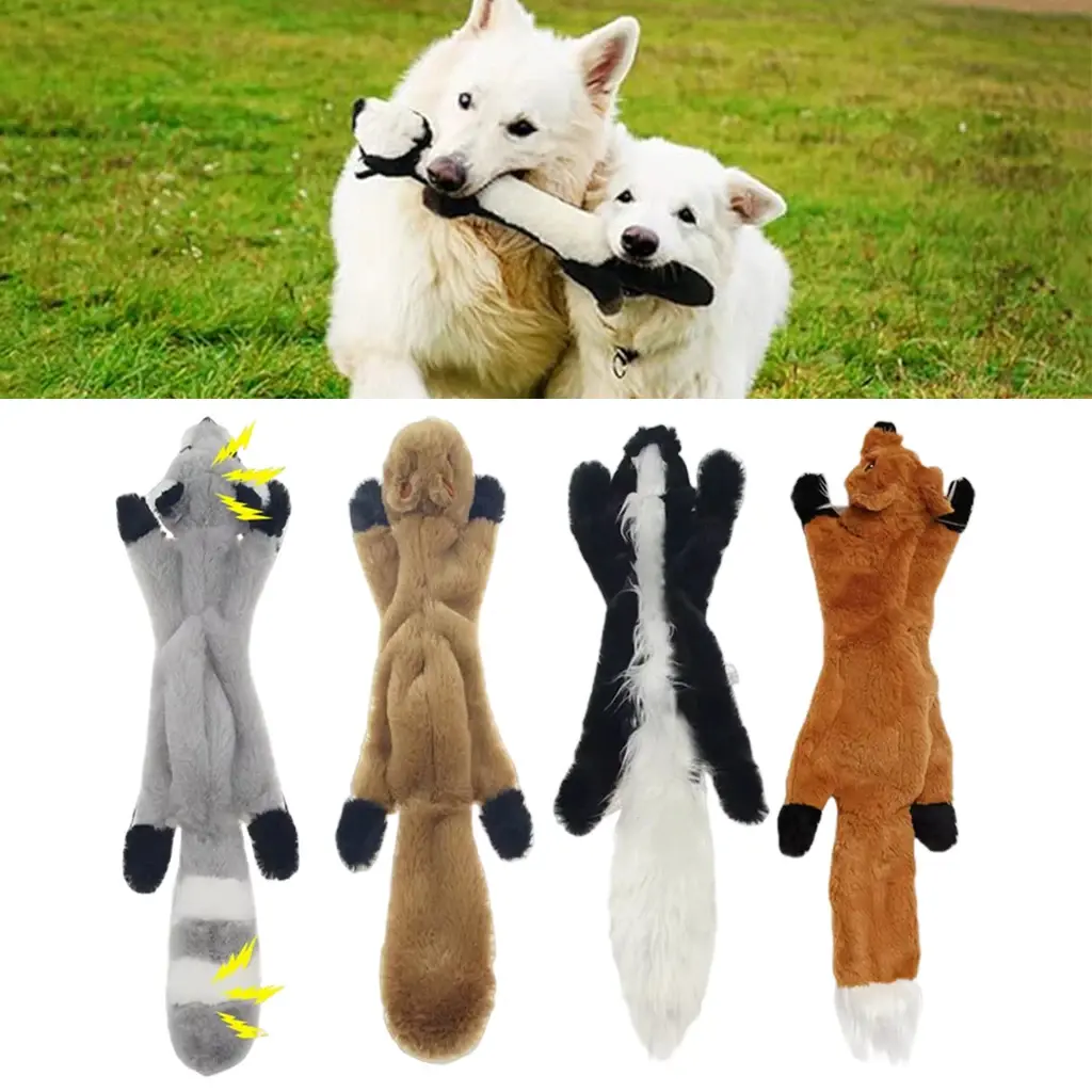 Stuffing-Free Squeaky Dog Toy, 18 Inch Long Plush Animal Toy with Built-In Squeakers for Interactive Play, Tossing & Fetch