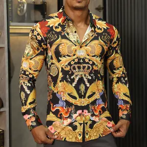 Men's Floral Print Button-Up Shirt mens rhinestone shirts Men's long-sleeved summer and autumn shirts for men's light luxury style prom shirts Menswear Top button shirt