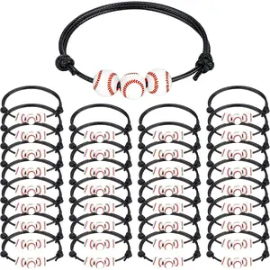 30pcs Sport Theme Charm Bracelets Adjustable Inspirational Beads Ball Party Favors for Teens Boys Girls Adult Decoration Wristbands Student Present