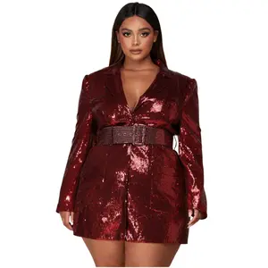 Burgundy Sequins Blazer Dress