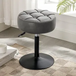 Adjustable Vanity Stool, 360 Swivel Chair for Makeup Room, Gray Faux Leather Stool for Bathroom & Living Room